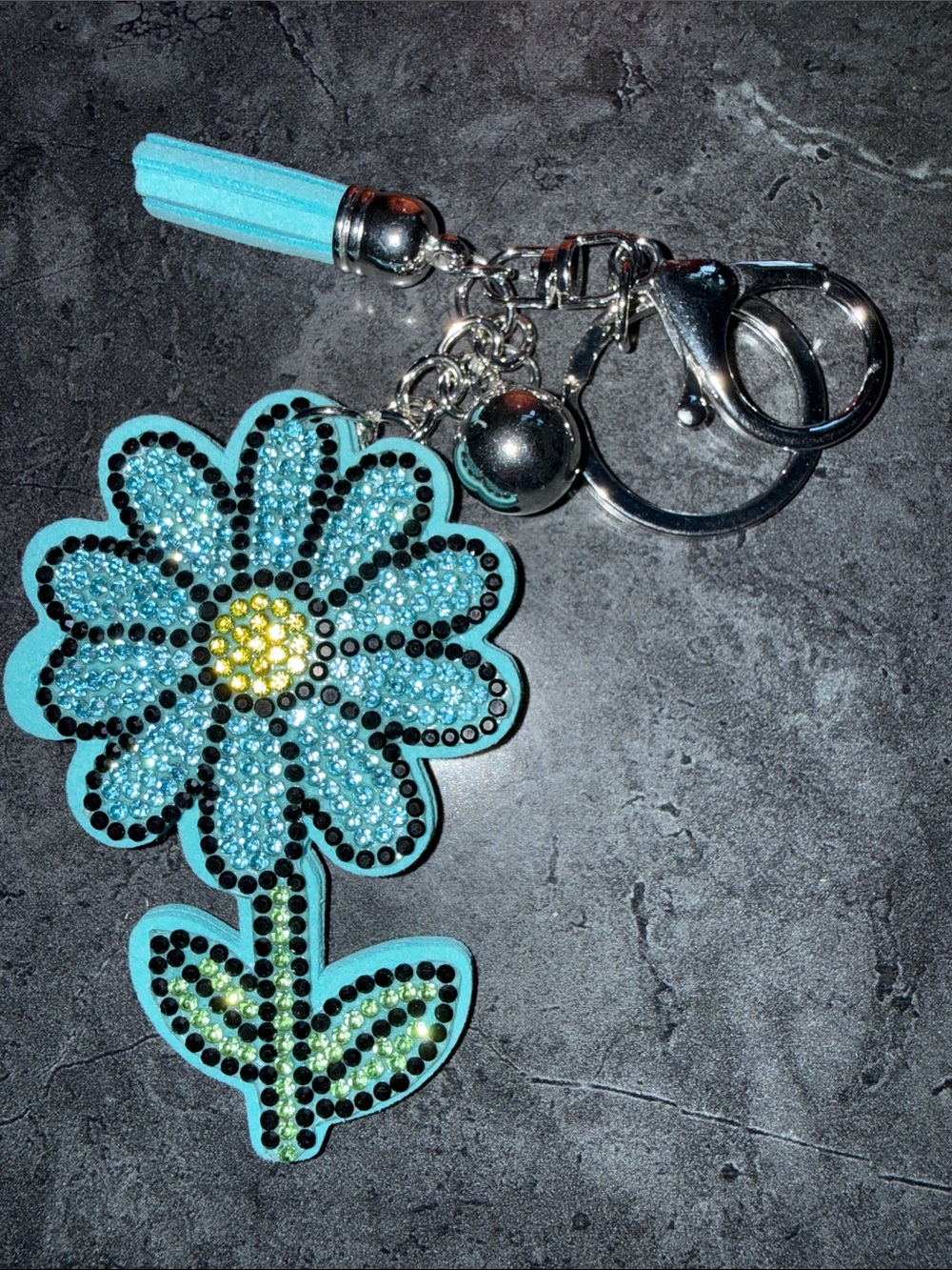 Blue Crystal Floral Tassel Key & Card Holder Keychain